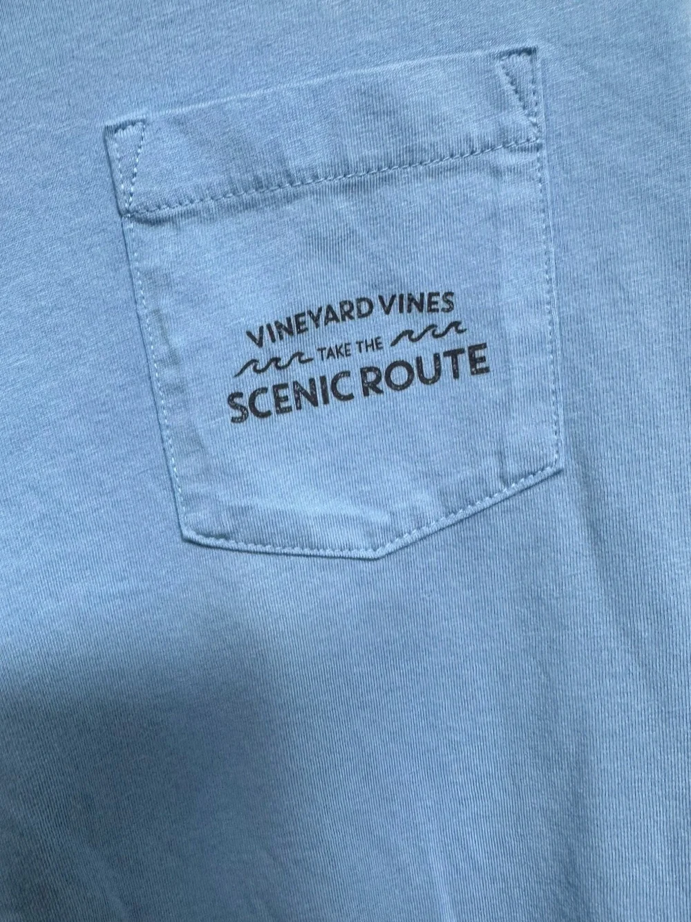 NWOT Vineyard Vines Light Blue Long Sleeve Tee with Sunset Jeep KIDS M 10/12
